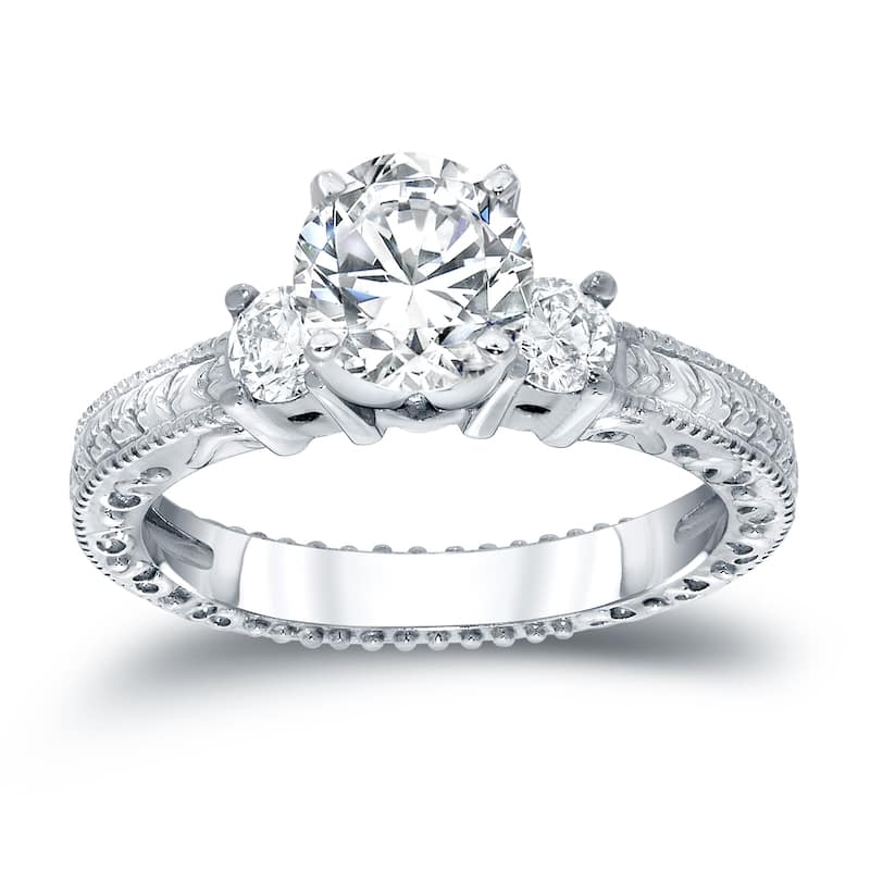 Auriya Vintage Inspired 3/4ctw Round 3-Stone Diamond Engagement Ring 14k White Gold - 5