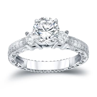 Auriya Vintage Inspired 3/4ctw Round 3-Stone Diamond Engagement Ring 14k White Gold