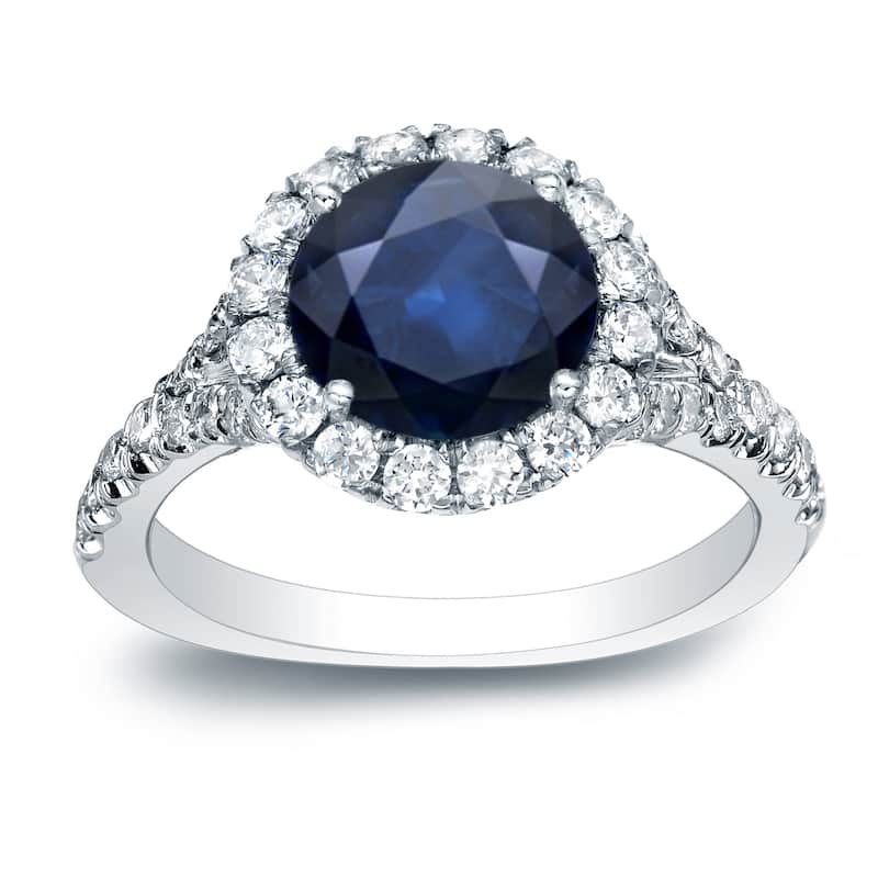 Auriya 14k Gold Round 3/4ct Round Sapphire and 3/4ctw Diamond Halo Engagement Ring (H-I, SI1-SI2) - White - 4