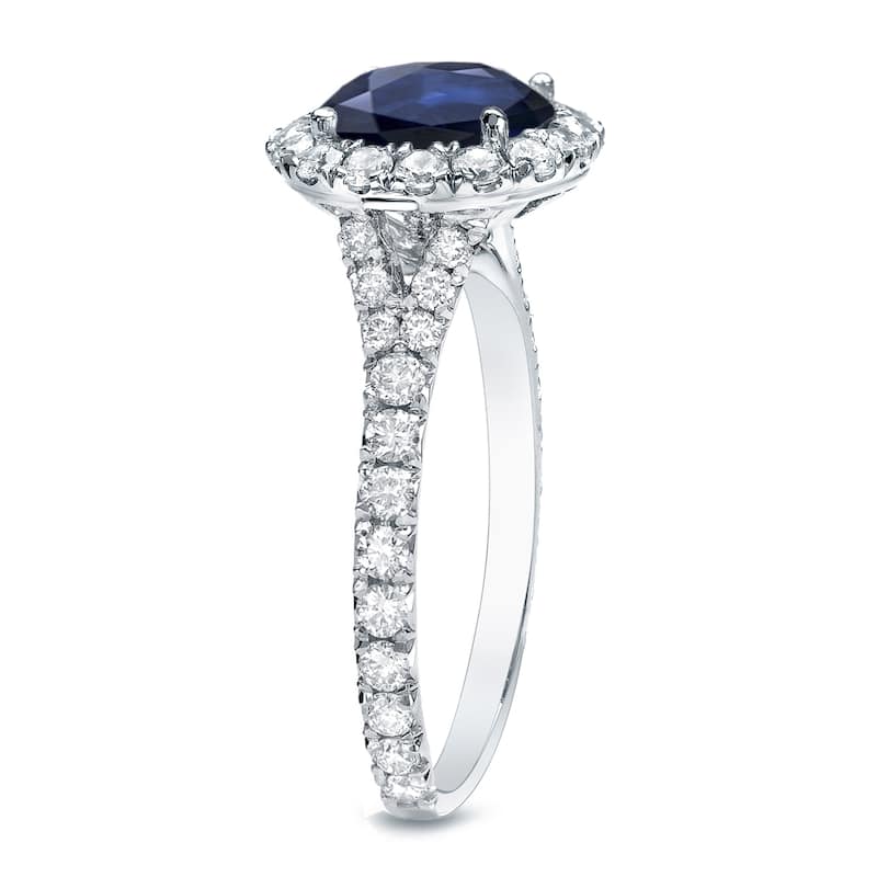 Auriya 14k Gold Round 3/4ct Round Sapphire and 3/4ctw Diamond Halo Engagement Ring (H-I, SI1-SI2)