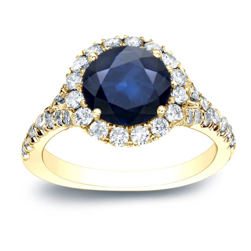 Auriya 14k Gold Round 3/4ct Round Sapphire and 3/4ctw Diamond Halo Engagement Ring (H-I, SI1-SI2) - Yellow - 4
