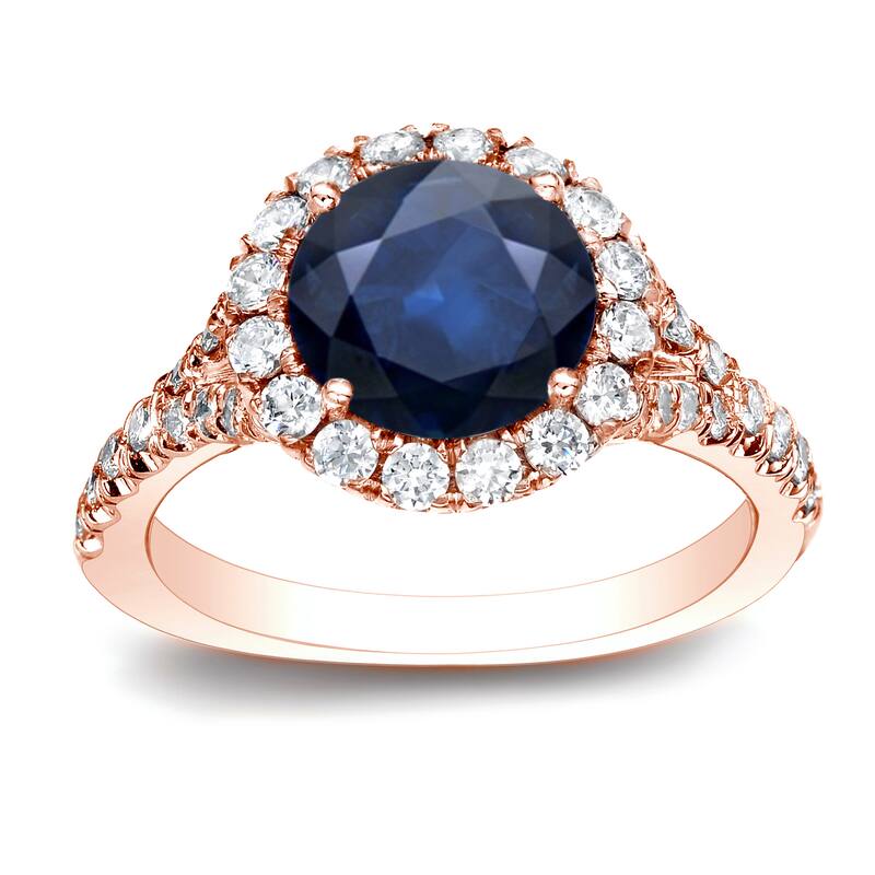 Auriya 14k Gold Round 3/4ct Round Sapphire and 3/4ctw Diamond Halo Engagement Ring (H-I, SI1-SI2) - Rose - 8