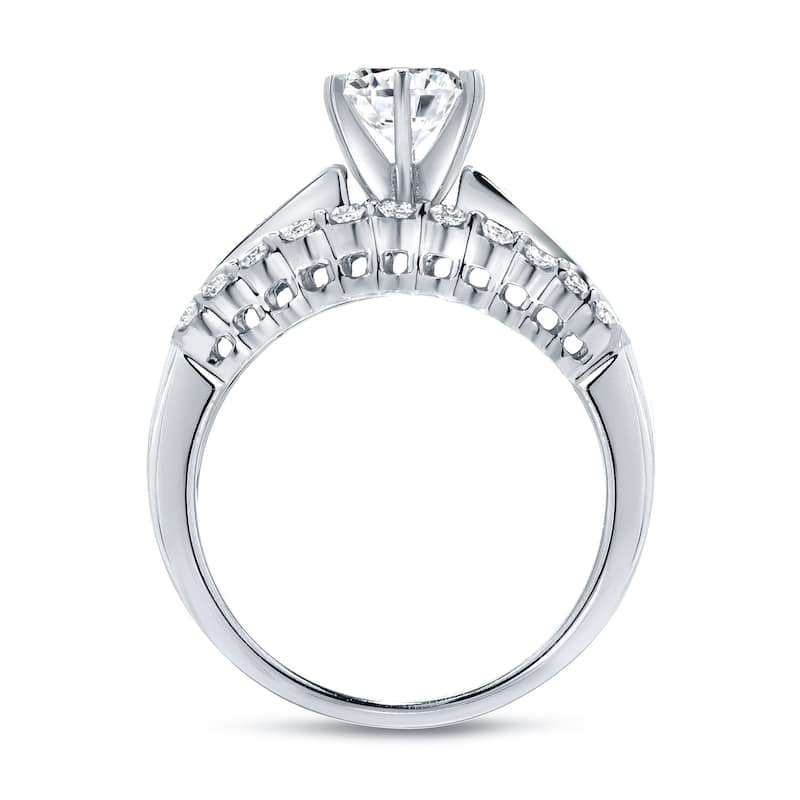 Auriya Unique 1 1/2ct TDW Round Diamond Engagement Ring 14k White Gold Certified