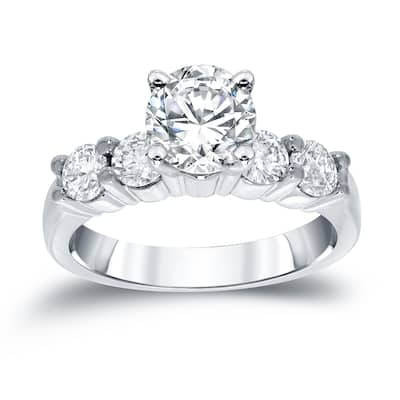 Auriya Classic 1 1/2ct TDW Round 5-Stone Diamond Engagement Ring 14k White Gold