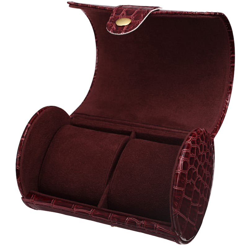 Women's Red Leatherette Cylinder Two-Piece Watch 'Travel' Case