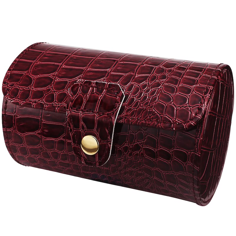 Women's Red Leatherette Cylinder Two-Piece Watch 'Travel' Case
