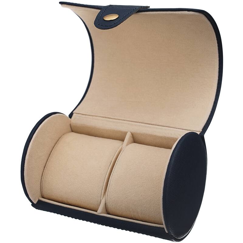 Women's Blue Leatherette Cylinder Two-Piece Watch 'Travel' Case