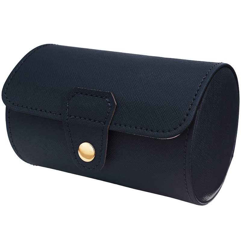 Women's Blue Leatherette Cylinder Two-Piece Watch 'Travel' Case