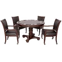Bridgeport 2-in-1 Poker Table Set with Four Arm Chairs- Walnut Finish