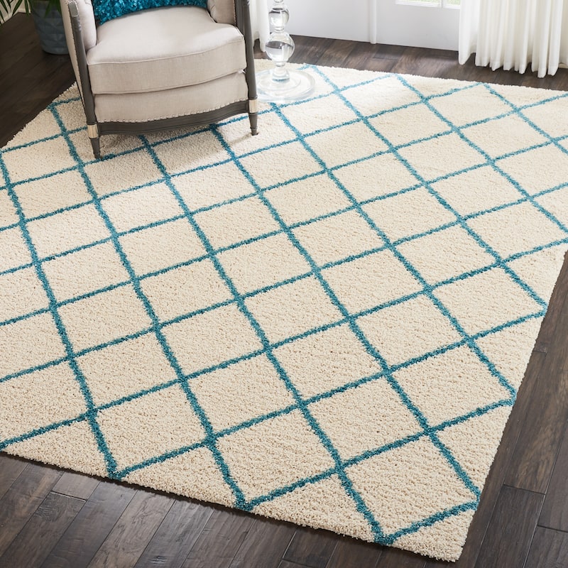 Nourison Brisbane Shag Ivory Aqua Rug - 8'2" x 10'