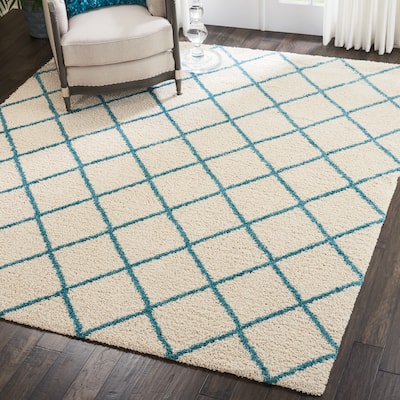 Nourison Brisbane Shag Ivory Aqua Rug - 8'2" x 10'