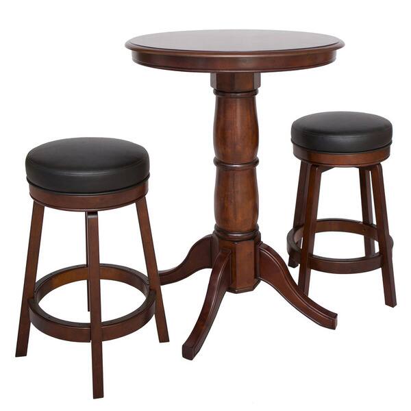 slide 1 of 5, Oxford 3 Piece Hardwood Pub Table Set - Walnut Finish - Table: 30" dia x 40"H; Stool: 20" dia x 26"H