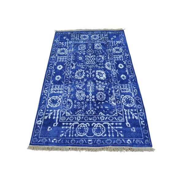 Wool and Rayon from Bamboo Silk Tabriz Hand Knotted Oriental Rug (2'10