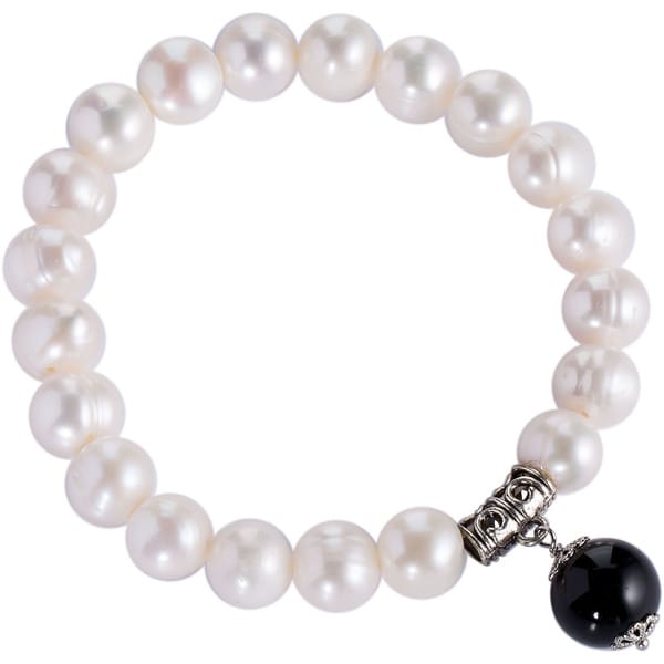 DaVonna White Freshwater Pearl and Charm Stretch Bracelet (9-10mm). Opens flyout.