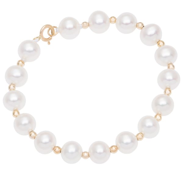 DaVonna 14k Yellow Gold Freshwater Pearl and Beads Children's Bracelet 4.75". Opens flyout.