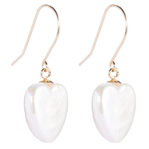 Davonna 14k Yellow Gold White Heart Shaped Pearl Dangle Davonna 14k Yellow Gold White Heart Shaped Pearl Dangle Earrings 11 12mm