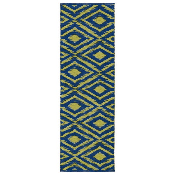 Shop Indoor/Outdoor Laguna Navy and Yellow Ikat FlatWeave Rug 2' x 6