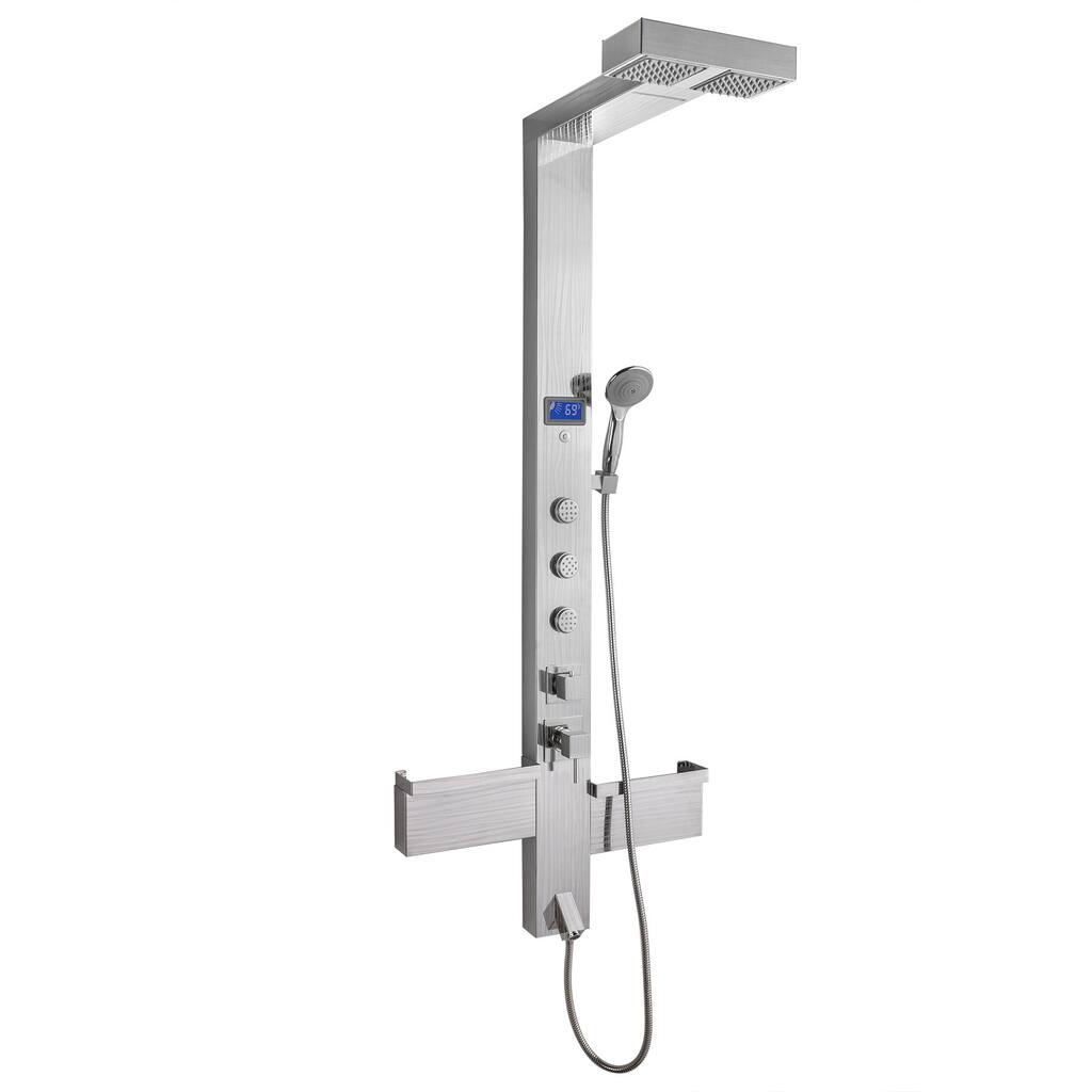 AKDY 59" Bathroom Rainfall Waterfall Multi-Function Stainless Steel Shower Panel System w/ Digital Temperature LED Display
