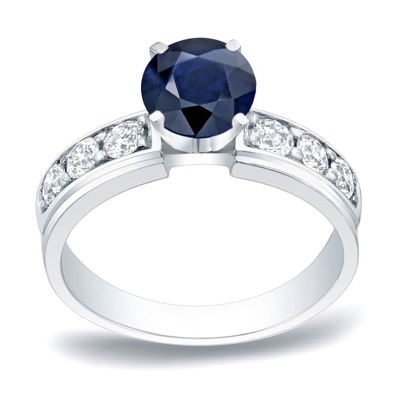 Auriya 14k Gold 1/2ct Round Sapphire and Diamond Engagement Ring 1/2ctw - White - 4