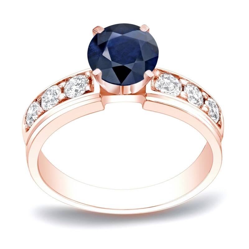 Auriya 14k Gold 1/2ct Round Sapphire and Diamond Engagement Ring 1/2ctw - Rose - 4