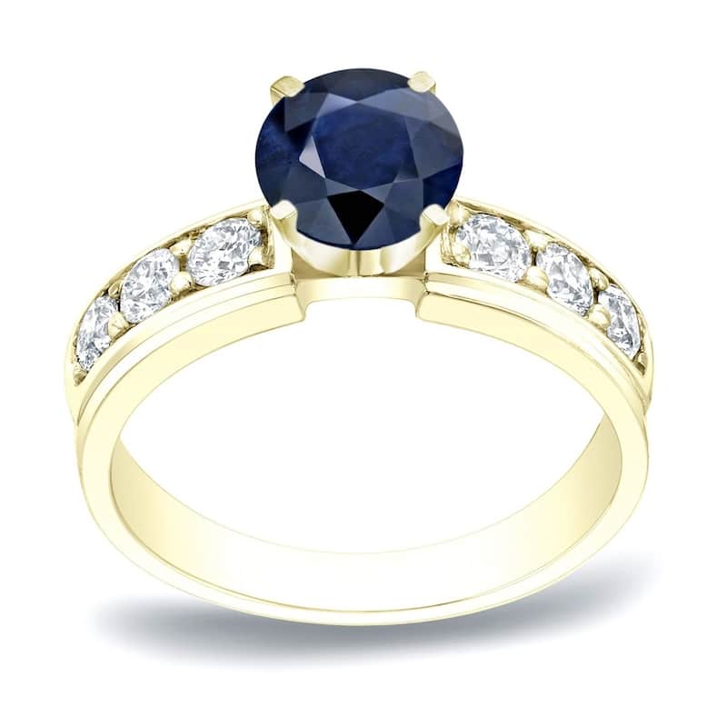 Auriya 14k Gold 1/2ct Round Sapphire and Diamond Engagement Ring 1/2ctw - Yellow - 4