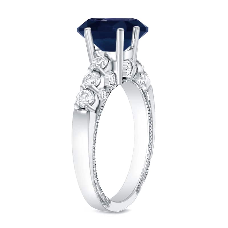 Auriya Vintage 3/4ct Blue Sapphire and 3/4ctw Diamond Engagement Ring 14k Gold (H-I, SI1-SI2)