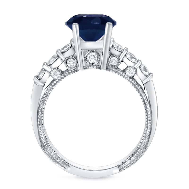 Auriya Vintage 3/4ct Blue Sapphire and 3/4ctw Diamond Engagement Ring 14k Gold (H-I, SI1-SI2)