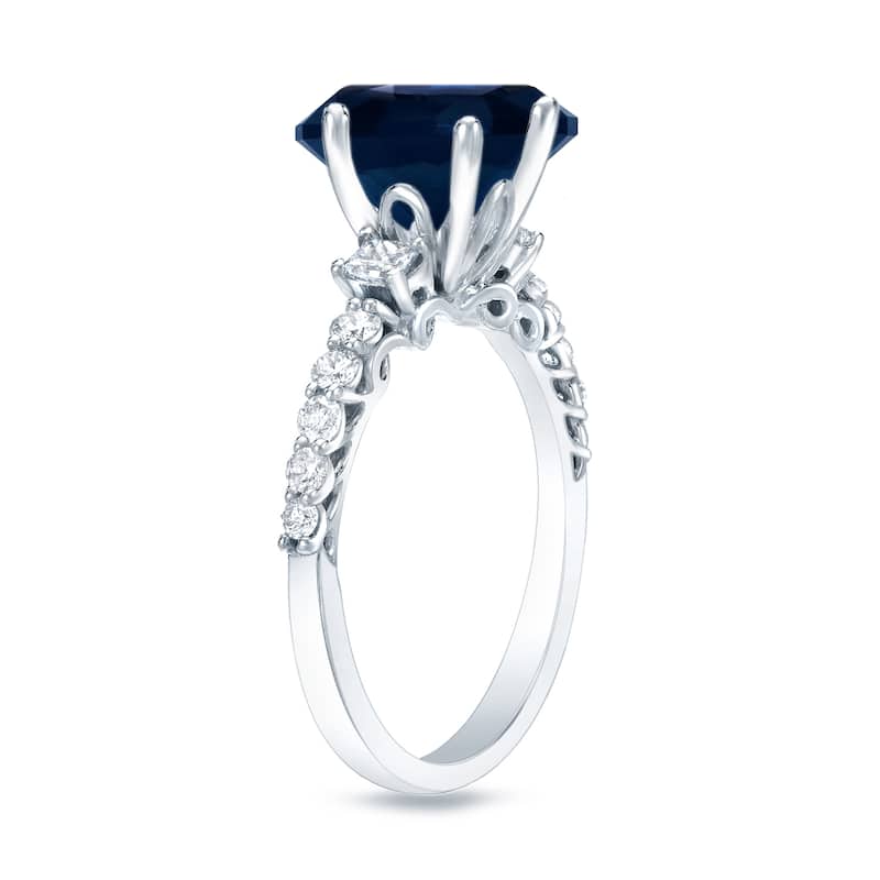Auriya Round 1ct Blue Sapphire and 2/5ct TDW 3-Stone Diamond Engagement Ring 14K Gold