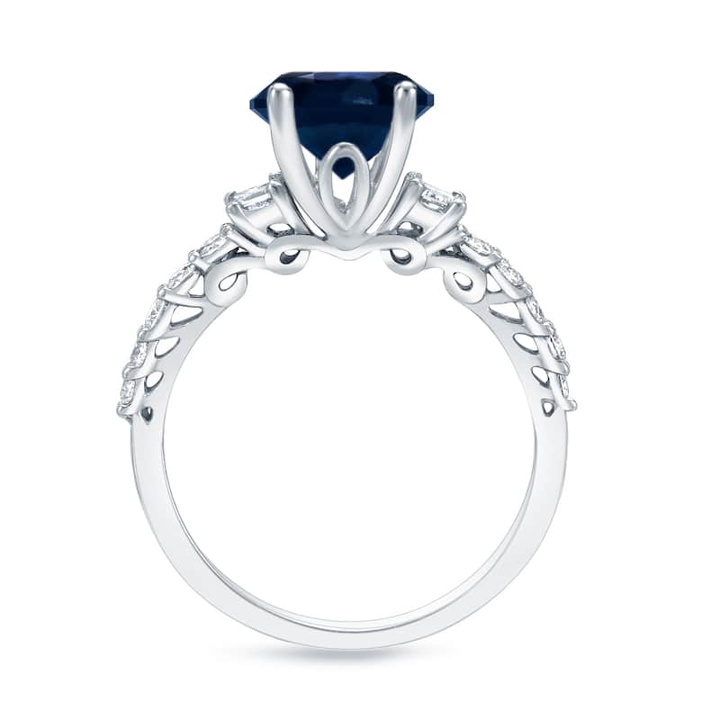 Auriya Round 1ct Blue Sapphire and 2/5ct TDW 3-Stone Diamond Engagement Ring 14K Gold