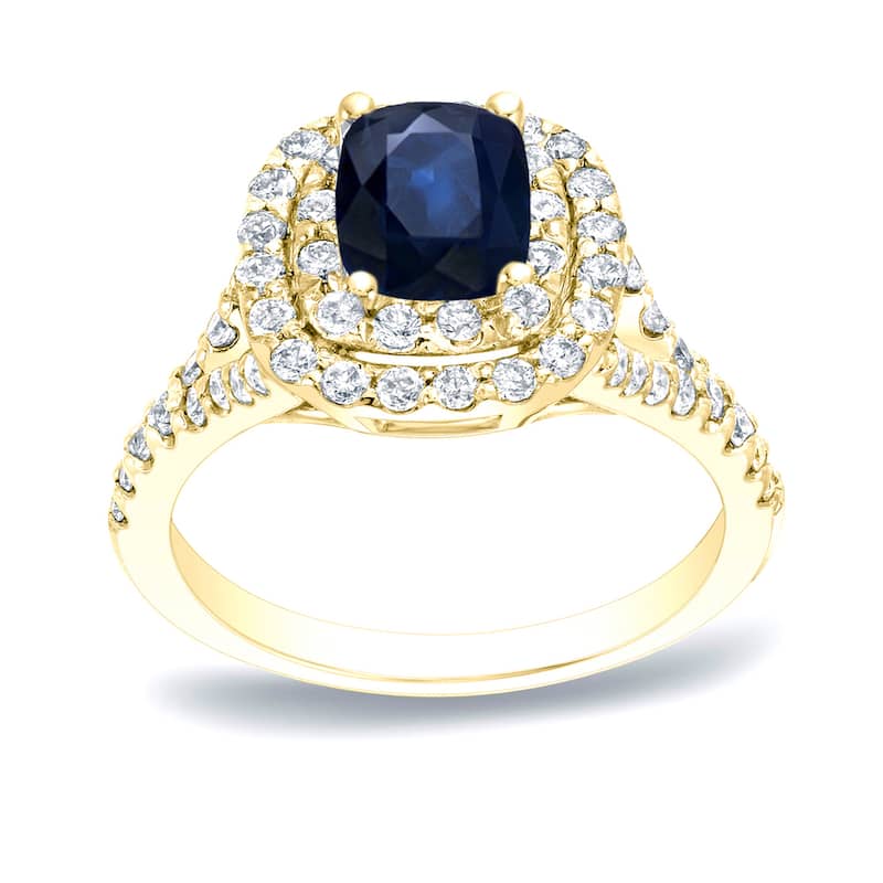 Auriya 14k Gold 1/2ct Cushion-cut Sapphire and Diamond Halo Engagement Ring 3/4ctw - Yellow - 4