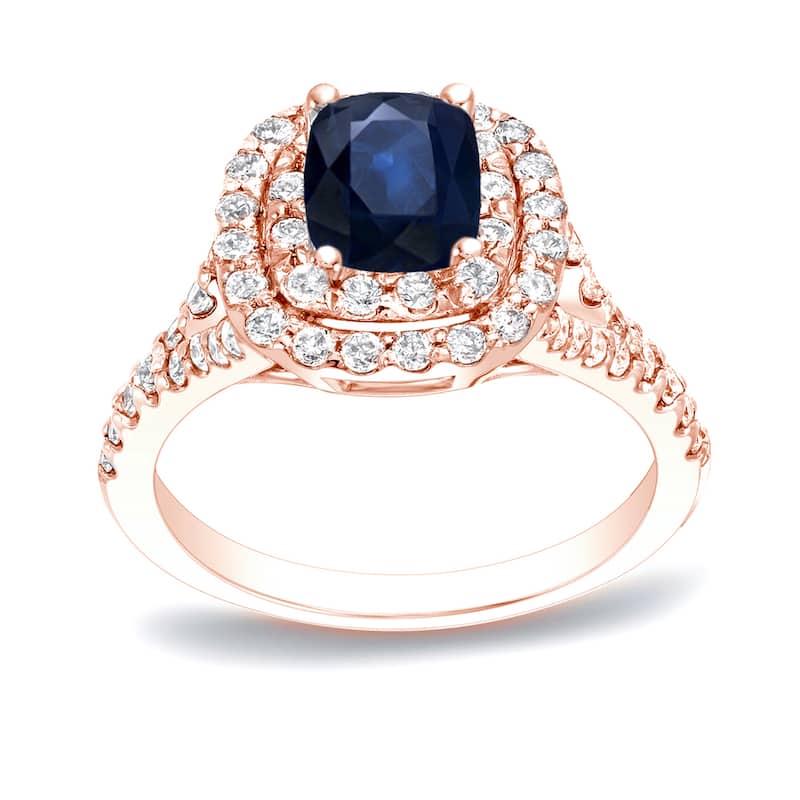 Auriya 14k Gold 1/2ct Cushion-cut Sapphire and Diamond Halo Engagement Ring 3/4ctw - Rose - 4