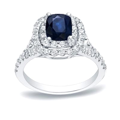 Auriya 14k Gold 1/2ct Cushion-cut Sapphire and Diamond Halo Engagement Ring 3/4ctw