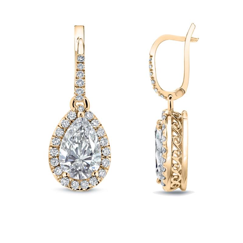 Auriya 14k Gold Vintage Pear-cut Halo Diamond Dangle Earrings 2 2/5ctw (H-I, S12-S13) - Yellow