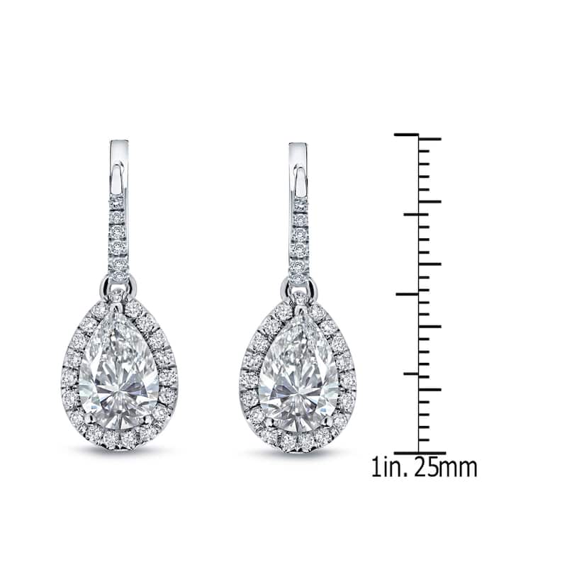 Auriya 14k Gold Vintage Pear-cut Halo Diamond Dangle Earrings 2 2/5ctw (H-I, S12-S13)