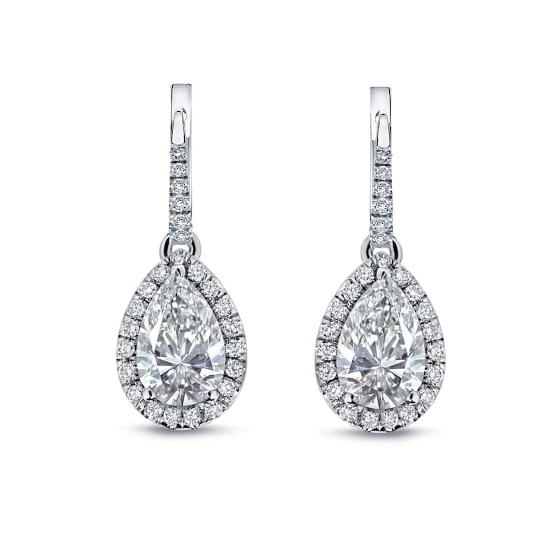 Auriya 14k Gold Vintage Pear-cut Halo Diamond Dangle Earrings 2 2/5ctw (H-I, S12-S13)