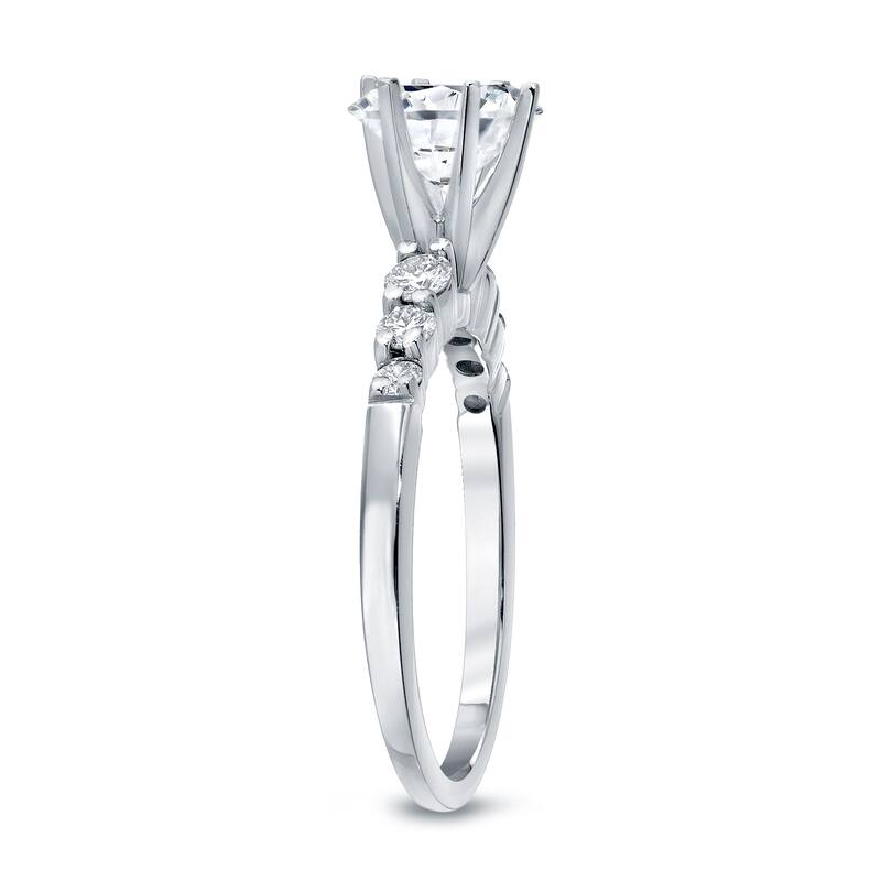 Auriya 14k Gold Round Side Stone Diamond Engagement Ring 3/4ctw (H-I, SI1-SI3)