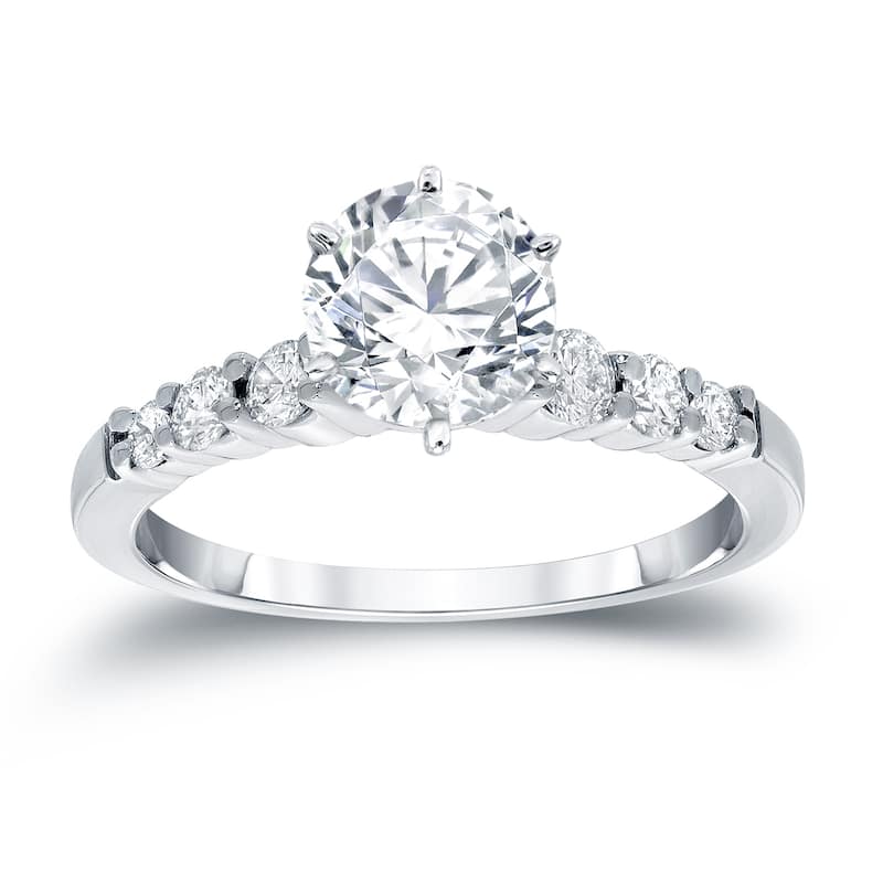 Auriya 14k Gold Round Side Stone Diamond Engagement Ring 3/4ctw (H-I, SI1-SI3)