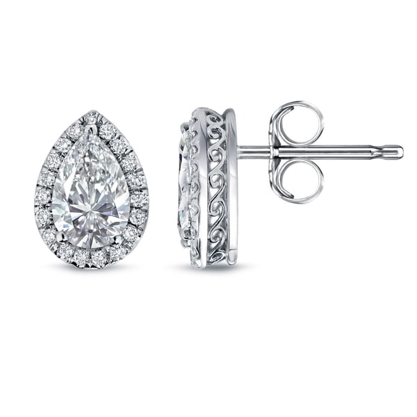 14k Gold 2 1 3ct Tdw Vintage Pear Shaped Diamond Halo Stud 14k Gold 2 1 3ct Tdw Vintage Pear Shaped Diamond Halo Stud Earrings By Auriya