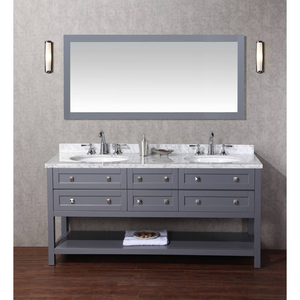 Stufurhome Marla 72 inch Double Sink Bathroom Vanity with Mirror in Grey