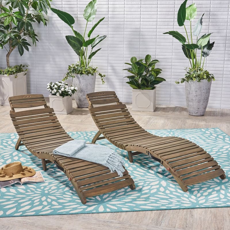 Lahaina Acacia Chaise Lounges (Set of 2) by Christopher Knight Home - Grey Finish