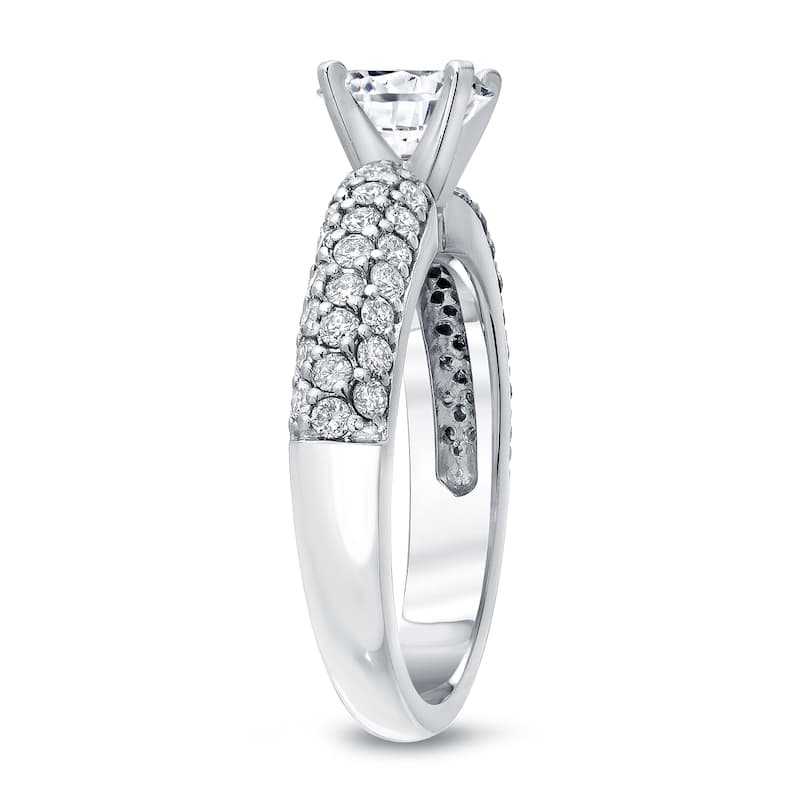 Auriya 1 1/2ctw Round Pave Diamond Engagement Ring 14K Gold Certified (H-I, SI2-SI3)