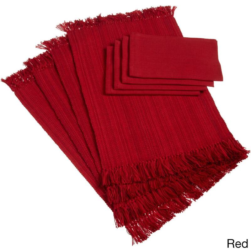 DII Fringed Kitchen Tabletop Set - Set of 8 - Red (Napkins&Placemats)