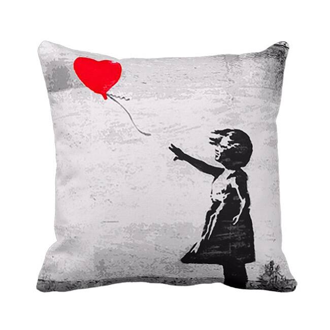 'Girl with Balloon' Gray London Banksy Throw Pillow