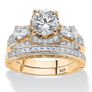 Yellow Gold over Sterling Silver Cubic Zirconia Bridal Ring Set 