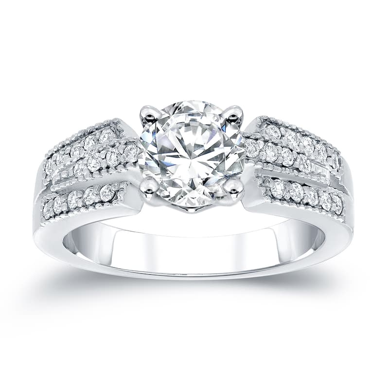Auriya Vintage 1ct TDW Round Diamond Engagement Ring 14k White Gold Certified - 6