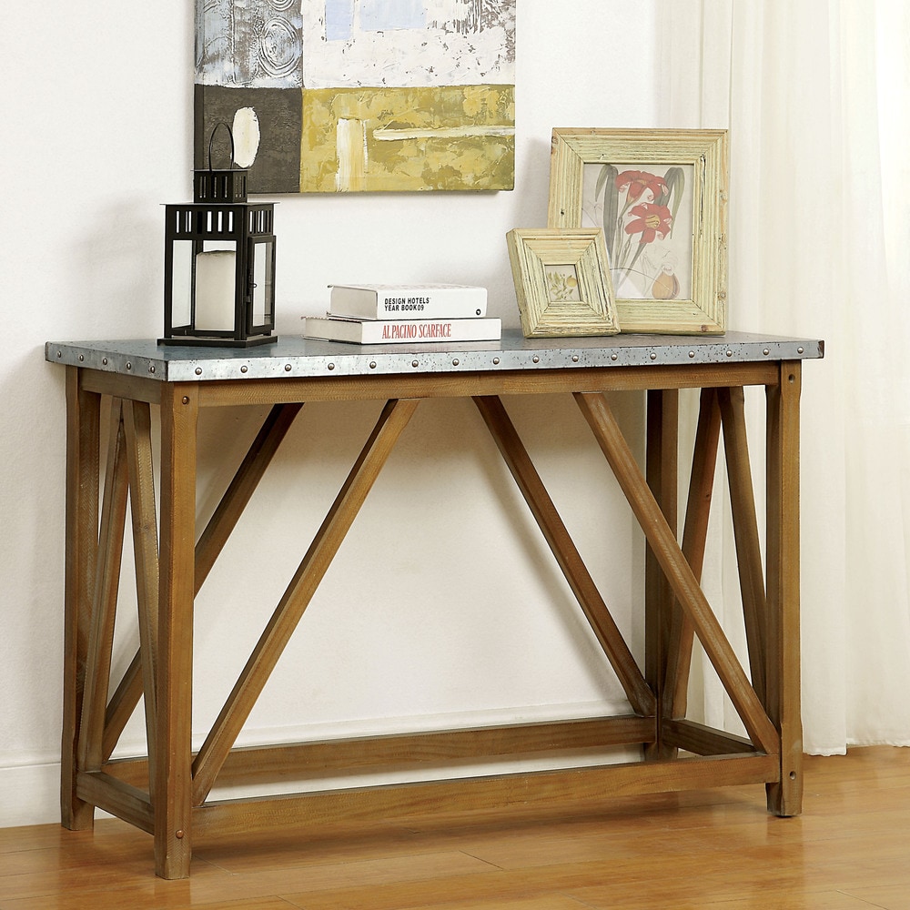 Furniture of America Gazy Urban Brown 49-inch Iron Top Sofa Table