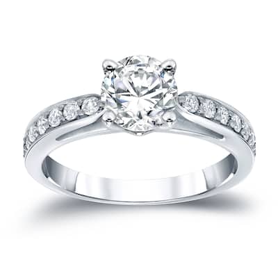 Auriya 1ct TDW Round Diamond Engagement Ring 14k White Gold