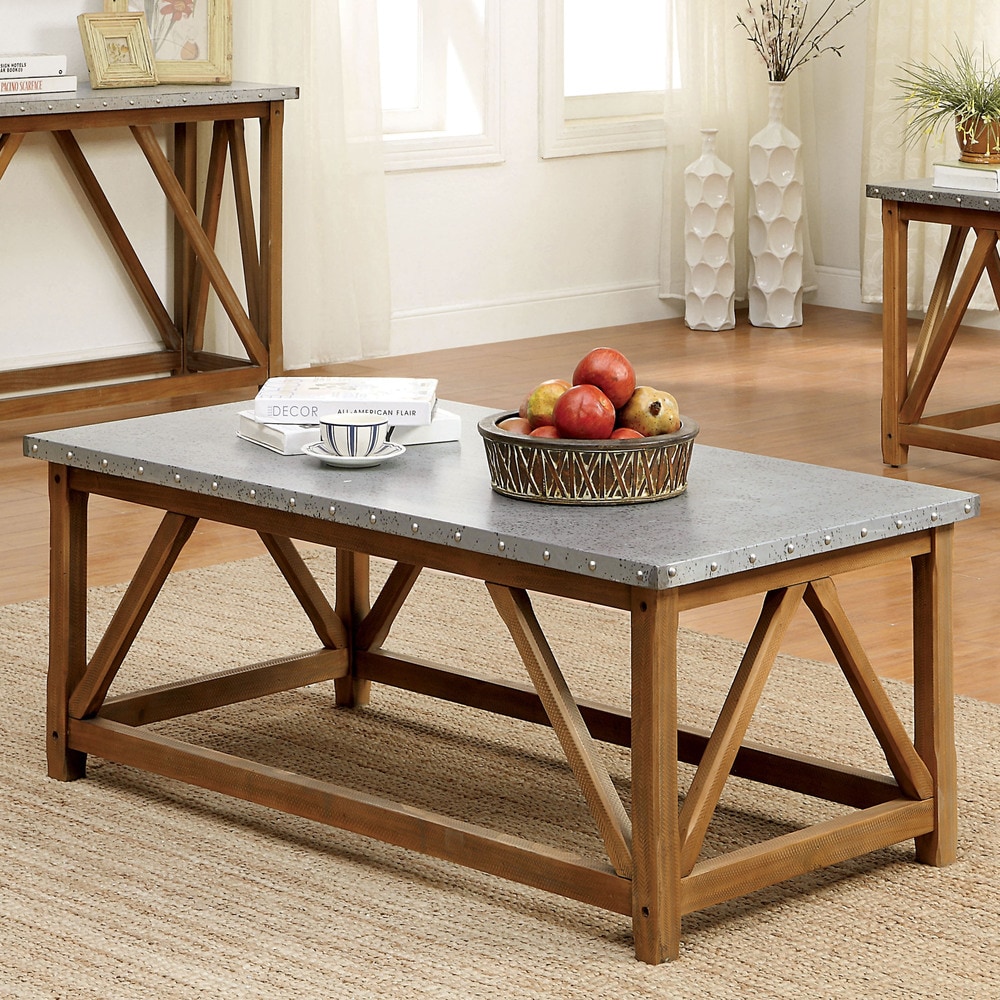 Furniture of America Gazy Urban Brown 49-inch Iron Top Coffee Table