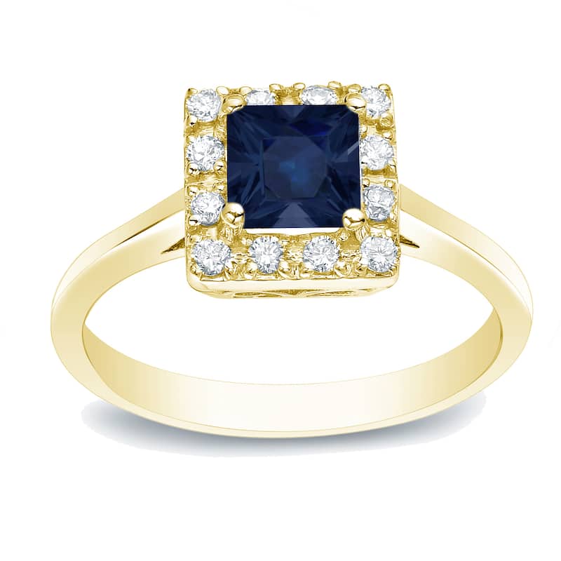 Auriya 14k Gold 1/3ct Princess-cut Sapphire and Diamond Halo Engagement Ring 1/5ctw