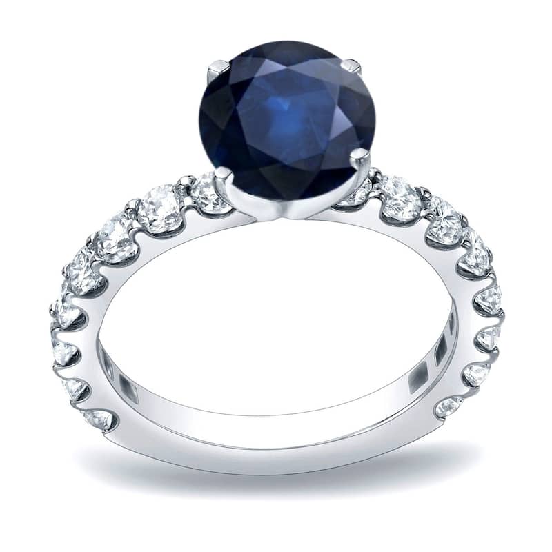 Auriya Round 3/4ct Sapphire and 1cttw Diamond Engagement Ring 14K Gold - 4 - White